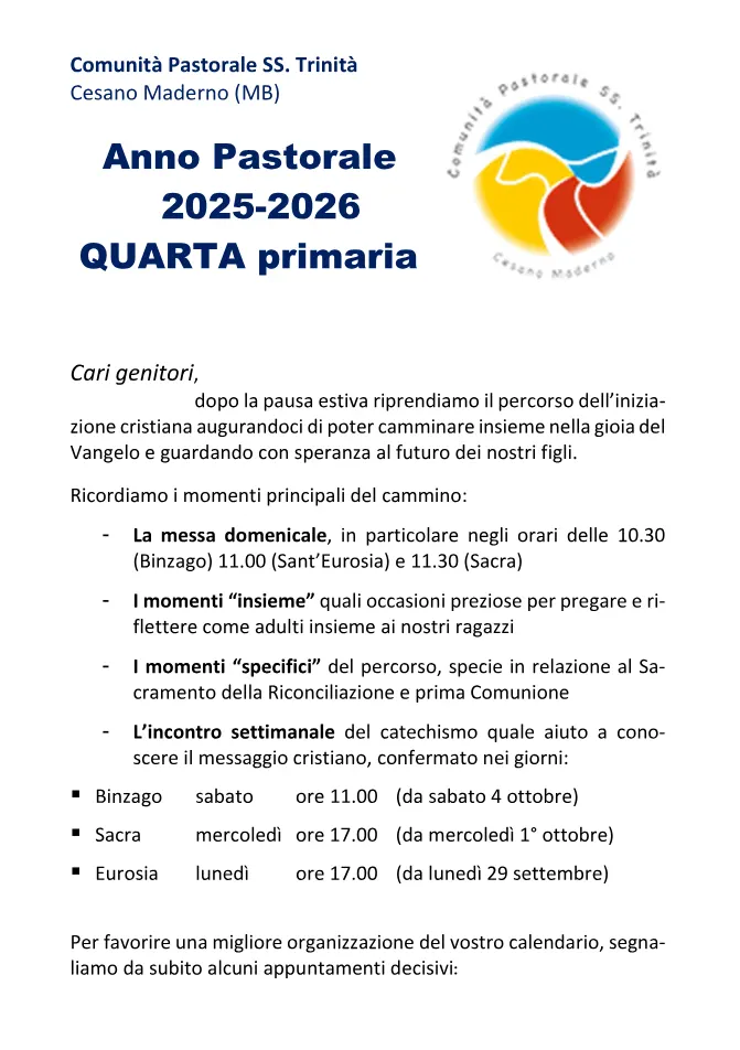Avvisi ai genitori, IV Primaria