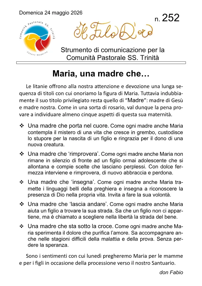 Prima pagina del Filo d'Oro n. 252