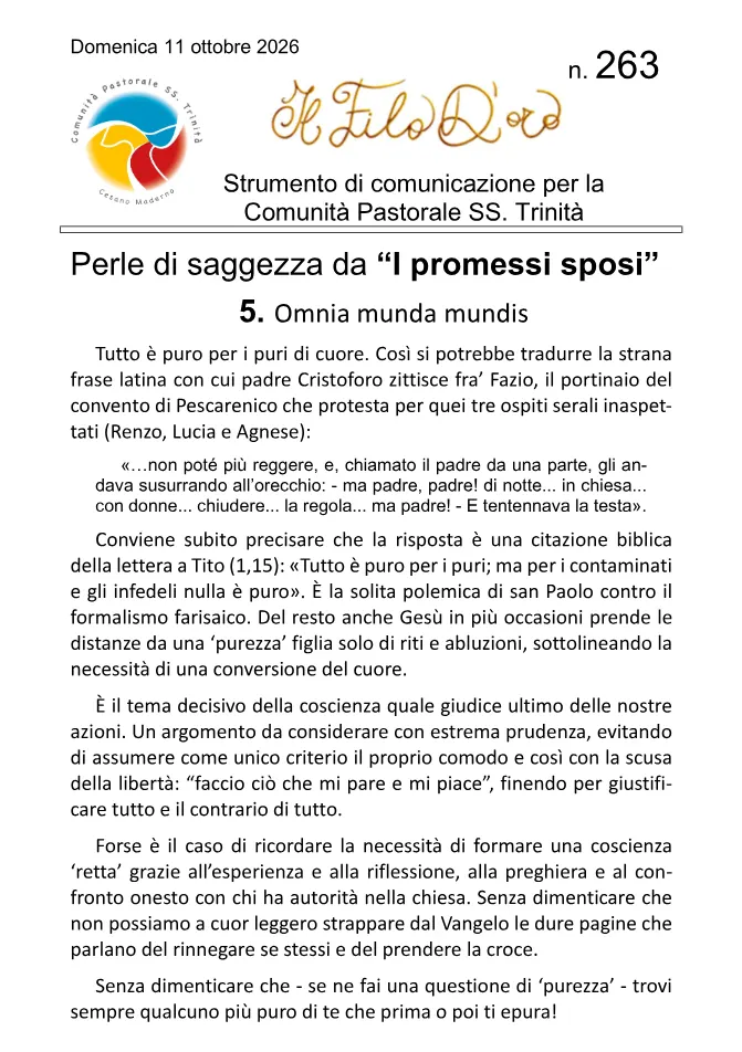Prima pagina del Filo d'Oro n. 263