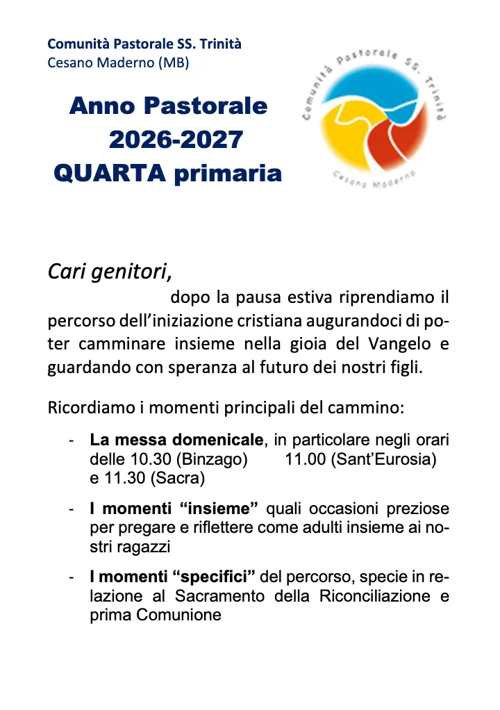 Quarta primaria: riprende il cammino 2026-2027