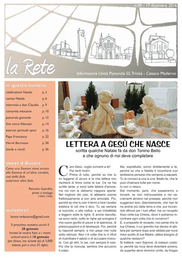 Copertina de La Rete 09/2016